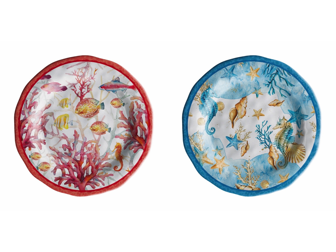 Piatto frutta in melamina stile marinaro rosso e azzurro da 22 cm - Star