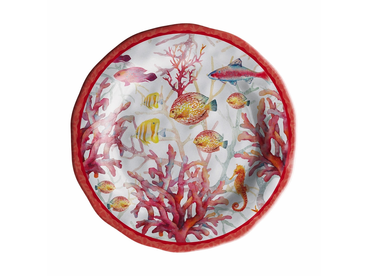 Piatto frutta in melamina stile marinaro rosso e azzurro da 22 cm - Star