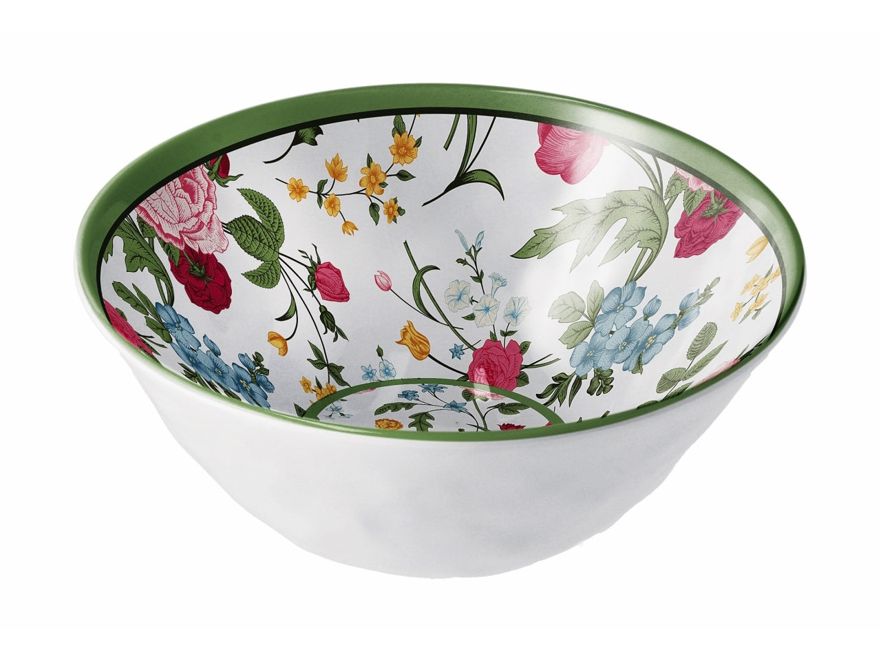 Ciotola da cucina in melamina bianca e verde, fantasia floreale, stile country, linea AD trend - 16xh.6,5cm - Star