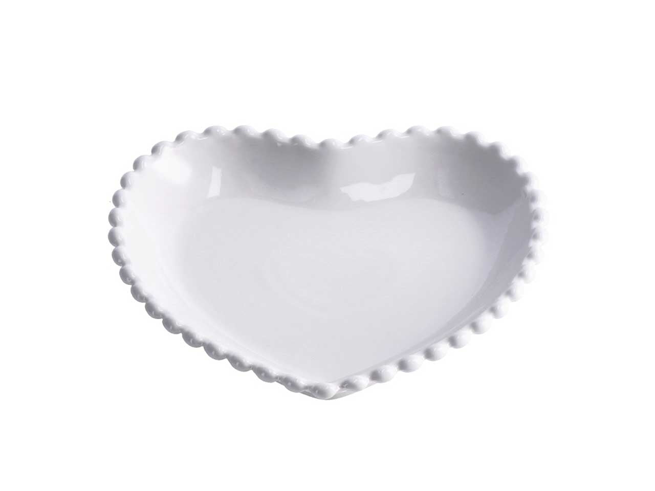 Piattino bomboniera a cuore in ceramica bianco bordo zigrinato 20,5x20 cm - Star