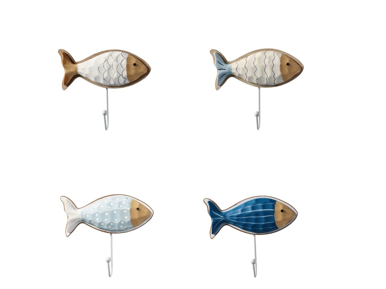 Appendino in legno a forma di pesce stile marinaro in colori assortiti, 16x5xh.15cm - AD Trend