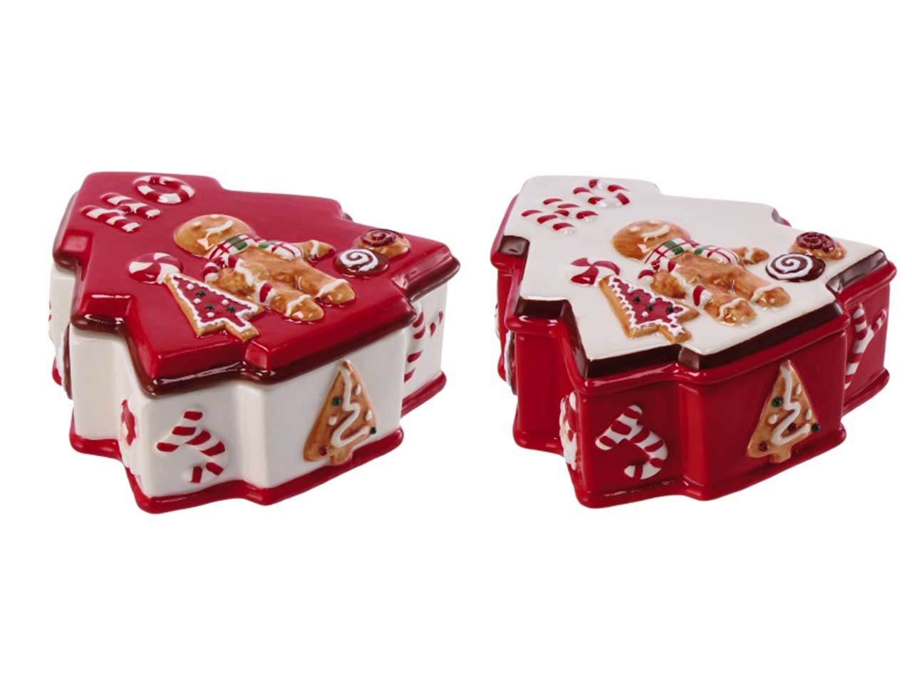 Scatola natalizia in ceramica a forma di albero misura12x13xh5cm - disponibile in due varianti di colore