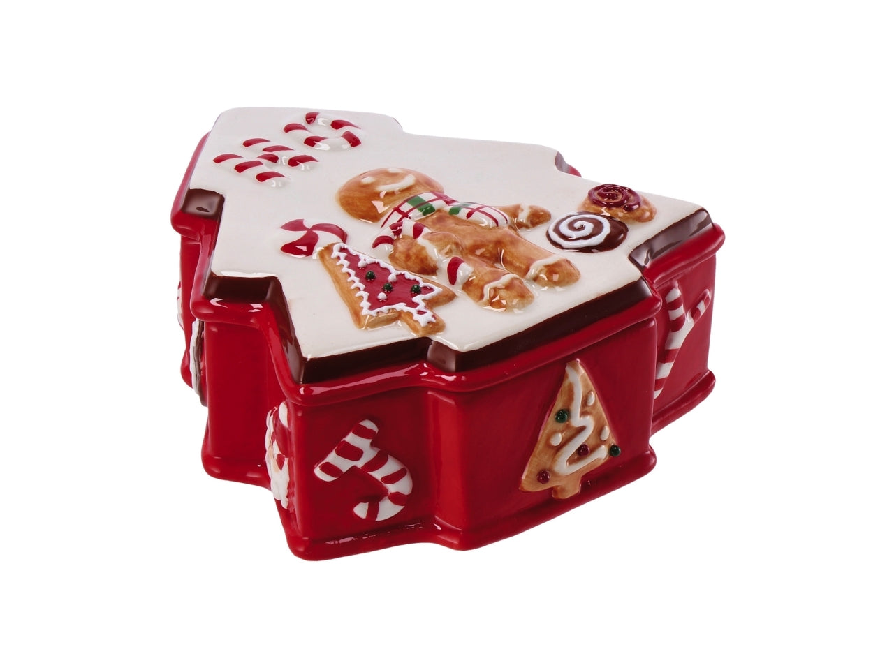 Scatola natalizia in ceramica a forma di albero misura12x13xh5cm - disponibile in due varianti di colore
