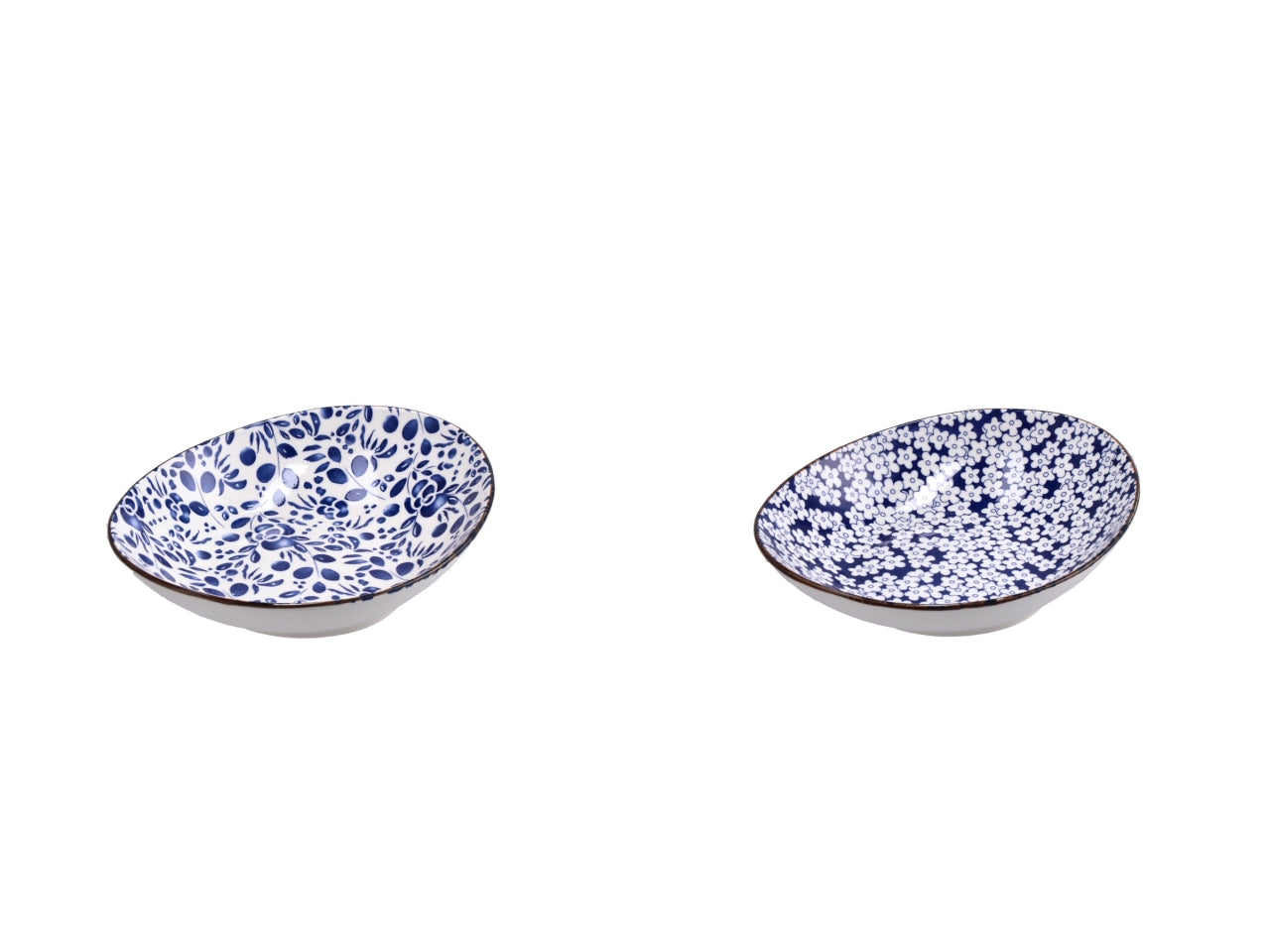 Ciotola in ceramica blu e beige floreale e botanica 20x16x5 cm - Star