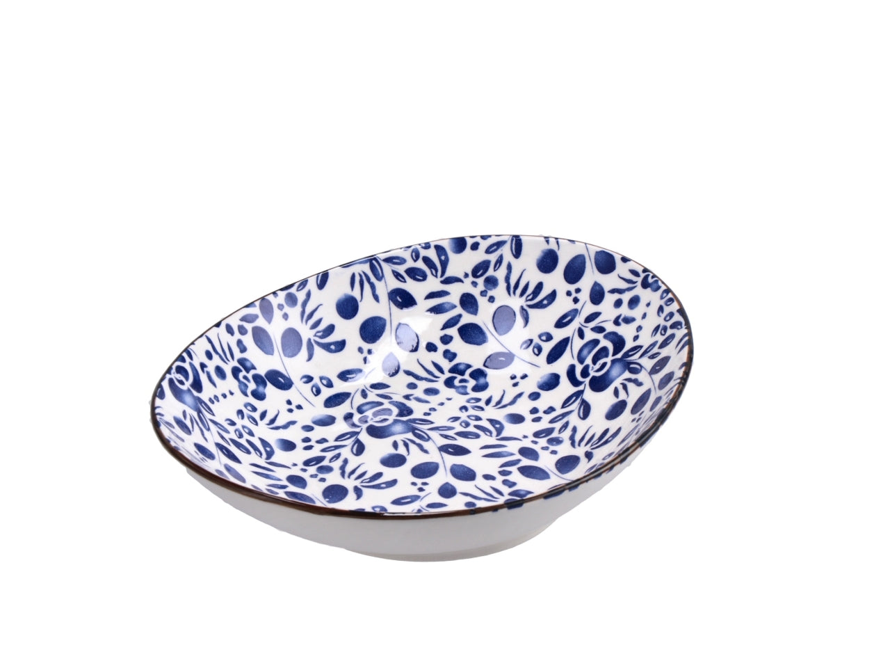 Ciotola in ceramica blu e beige floreale e botanica 20x16x5 cm - Star