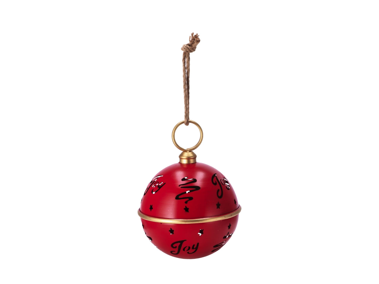 Decorazione campanella natalizia in ferro opaco con lavorazione forata in rosso, dorato e bianco 25x32 cm - AD Trend