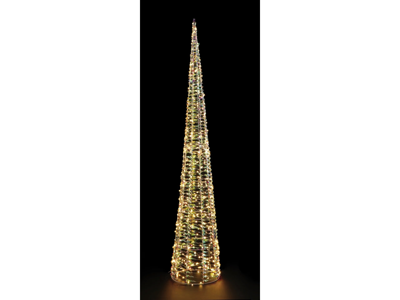 Albero di natale stilizzato 600 led luce bianco caldo in plastica olografica con filo trasparente 28x150 cm - AD Trend