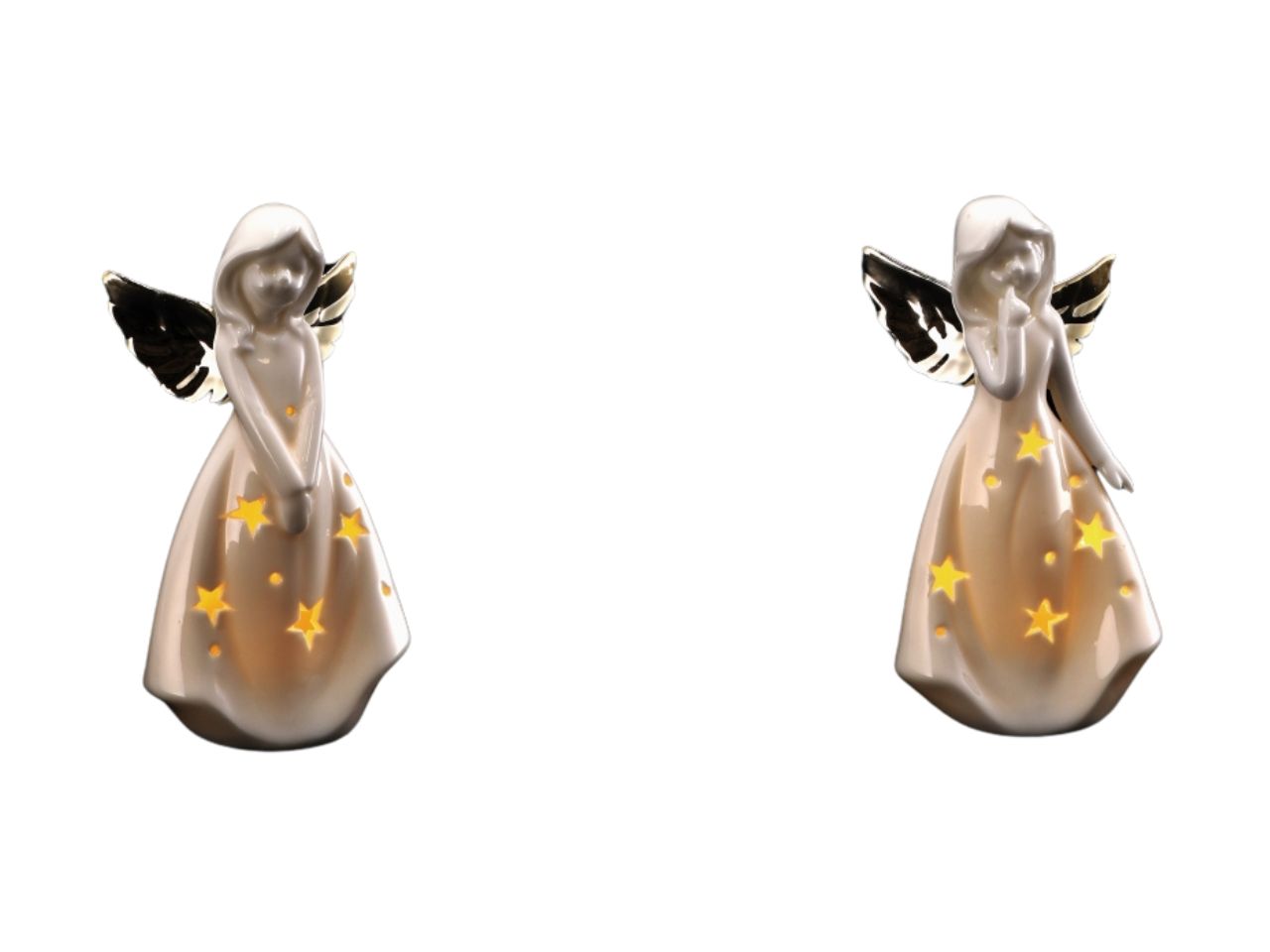 Angelo natalizio in ceramica con led cm8,5x6xh16 - disponibile in due assortimenti