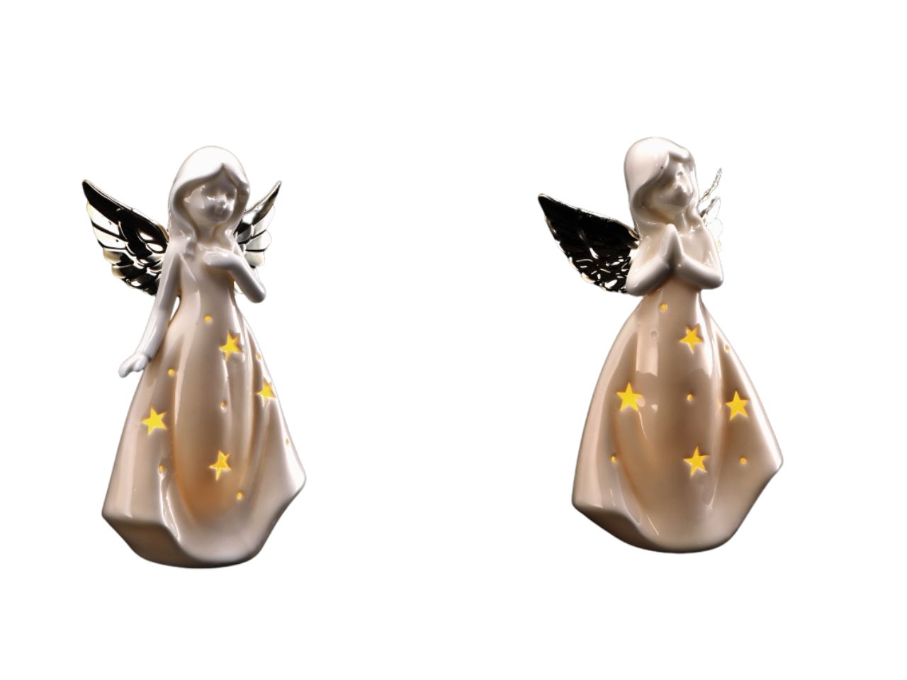 Angelo natalizio in ceramica con led cm10x8xh418,5 - disponibile in due assortimenti