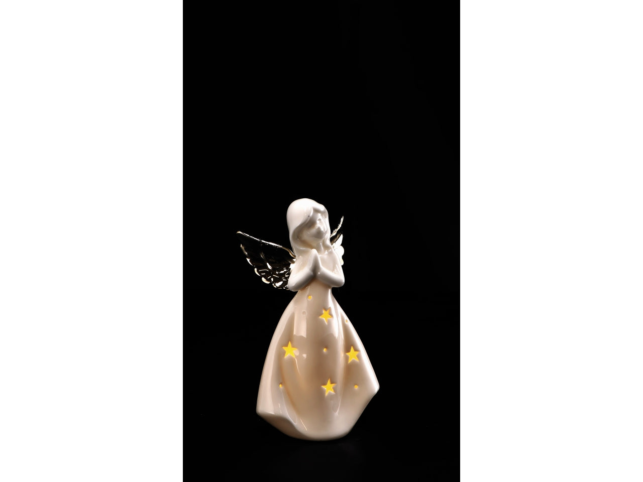 Angelo natalizio in ceramica con led cm10x8xh418,5 - disponibile in due assortimenti