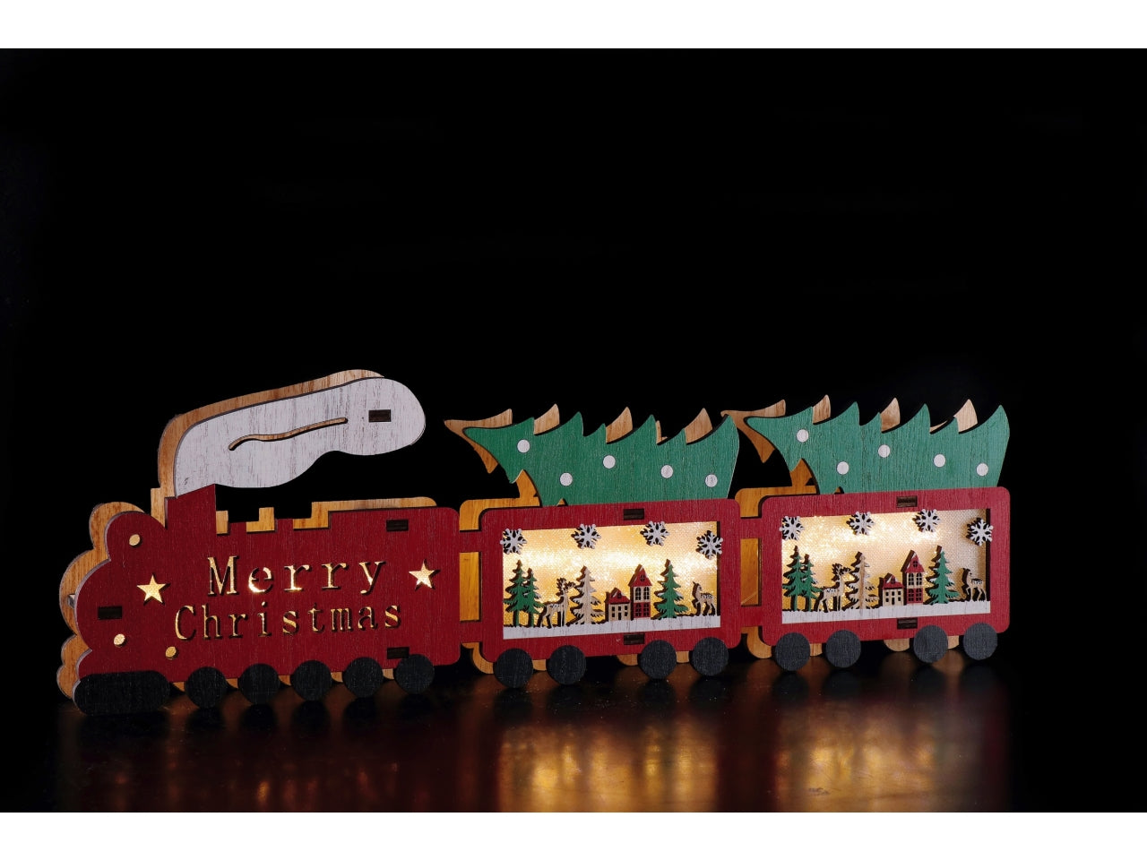 Decorazione treno natalizio con 8led in mdf cm45x40xh15