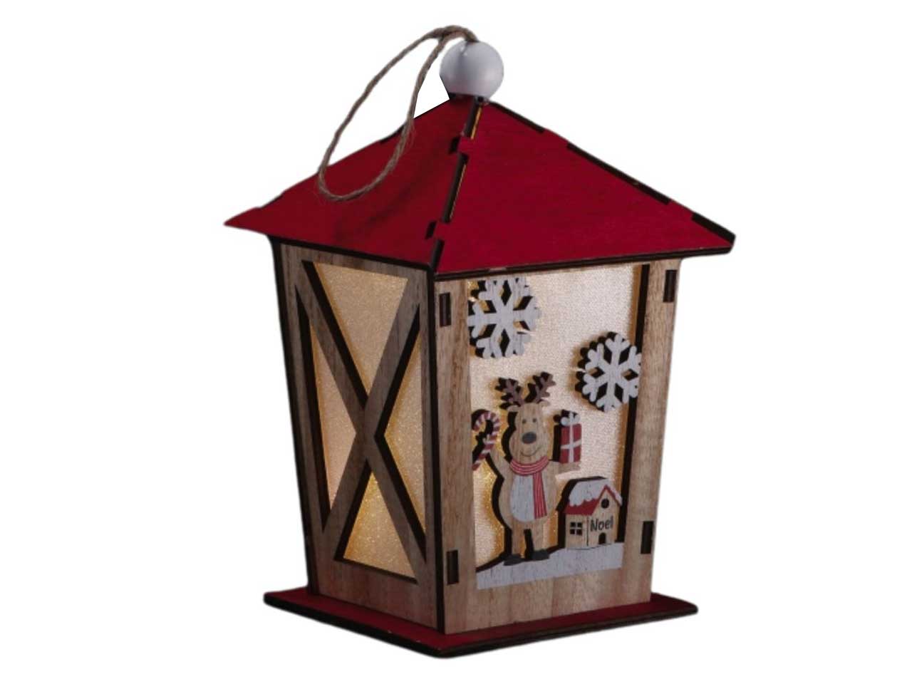 Lanterna natalizia in mdf con 5 led cm15x15xh21