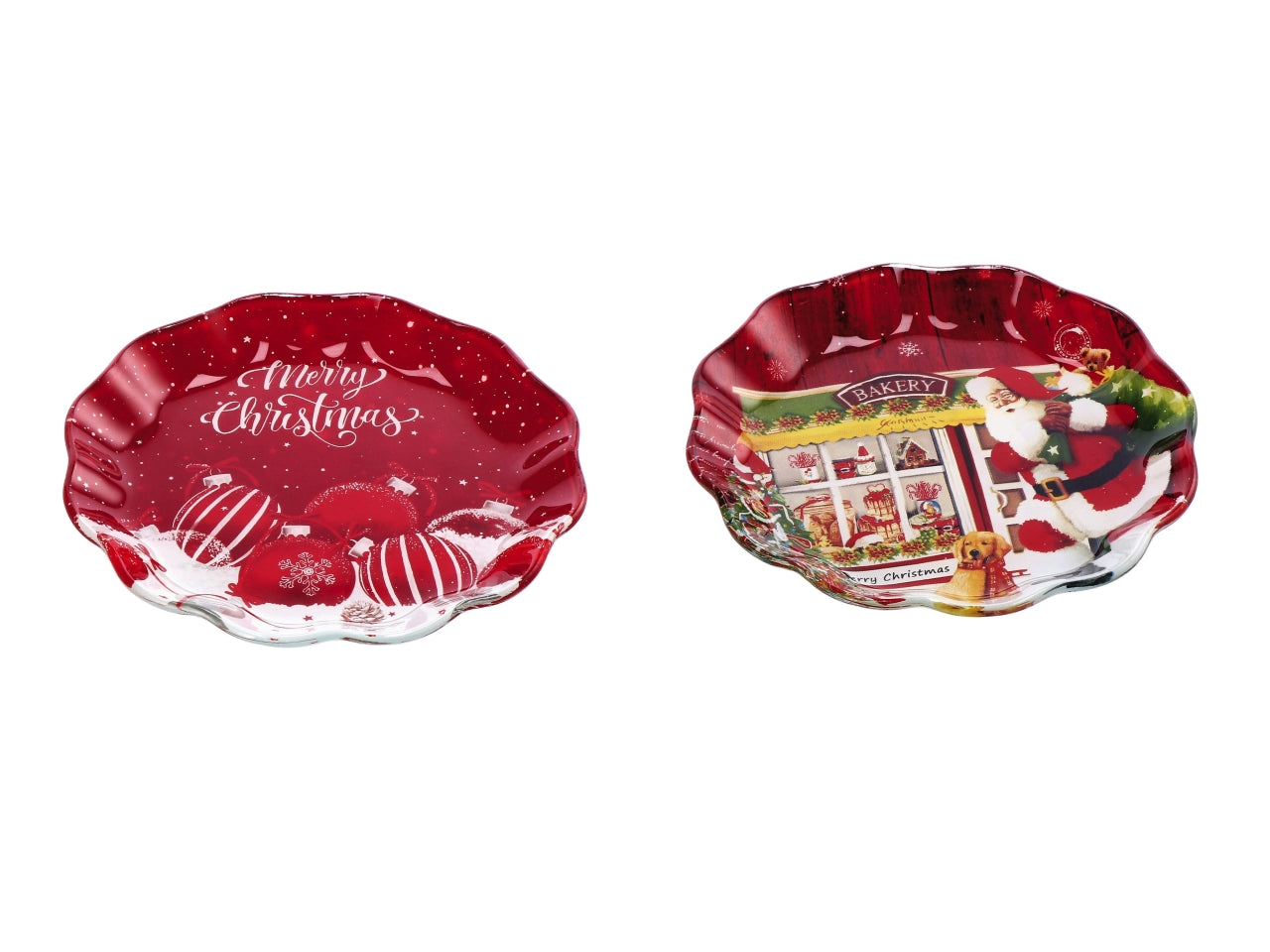 Vassoio tondo natalizio in vetro d.15xh2cm - disponibile in due assortimenti