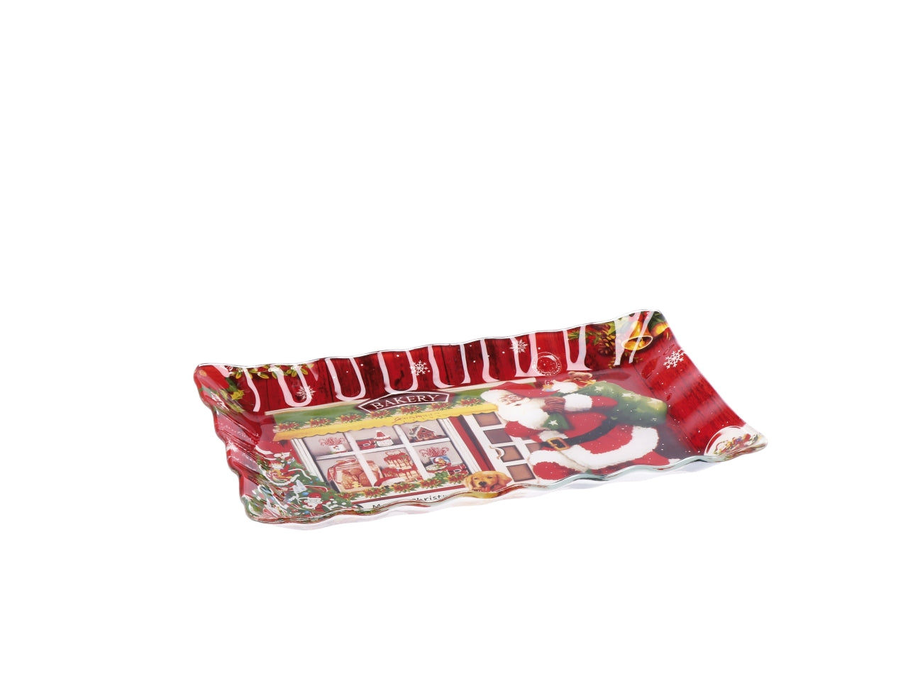 Vassoio rettangolare natalizio in vetro cm25x15xh3 - disponibile in due assortimenti