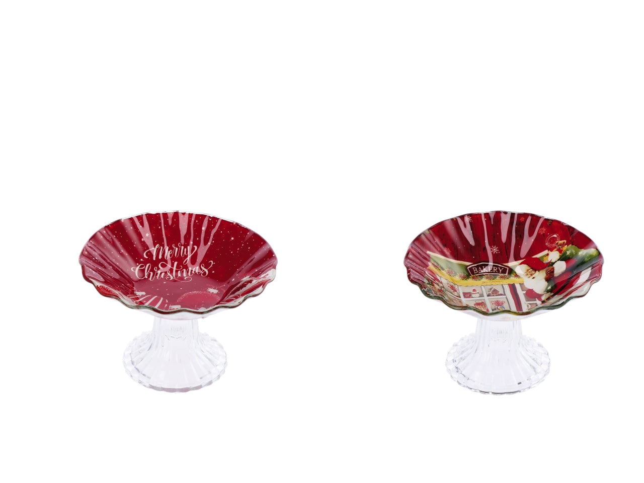 Alzata natalizia in vetro d.15xh9,5cm - disponibile in due assortimenti