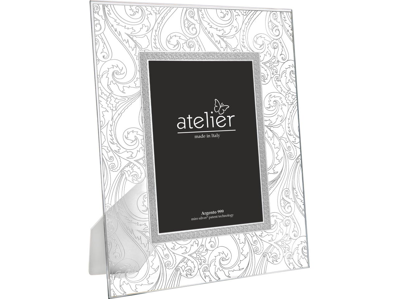 Cornice portafoto in vetro con ghirigori argento, bomboniera matrimonio e anniversario, motivo paisley, stile classico - 13x18cm - Atelier