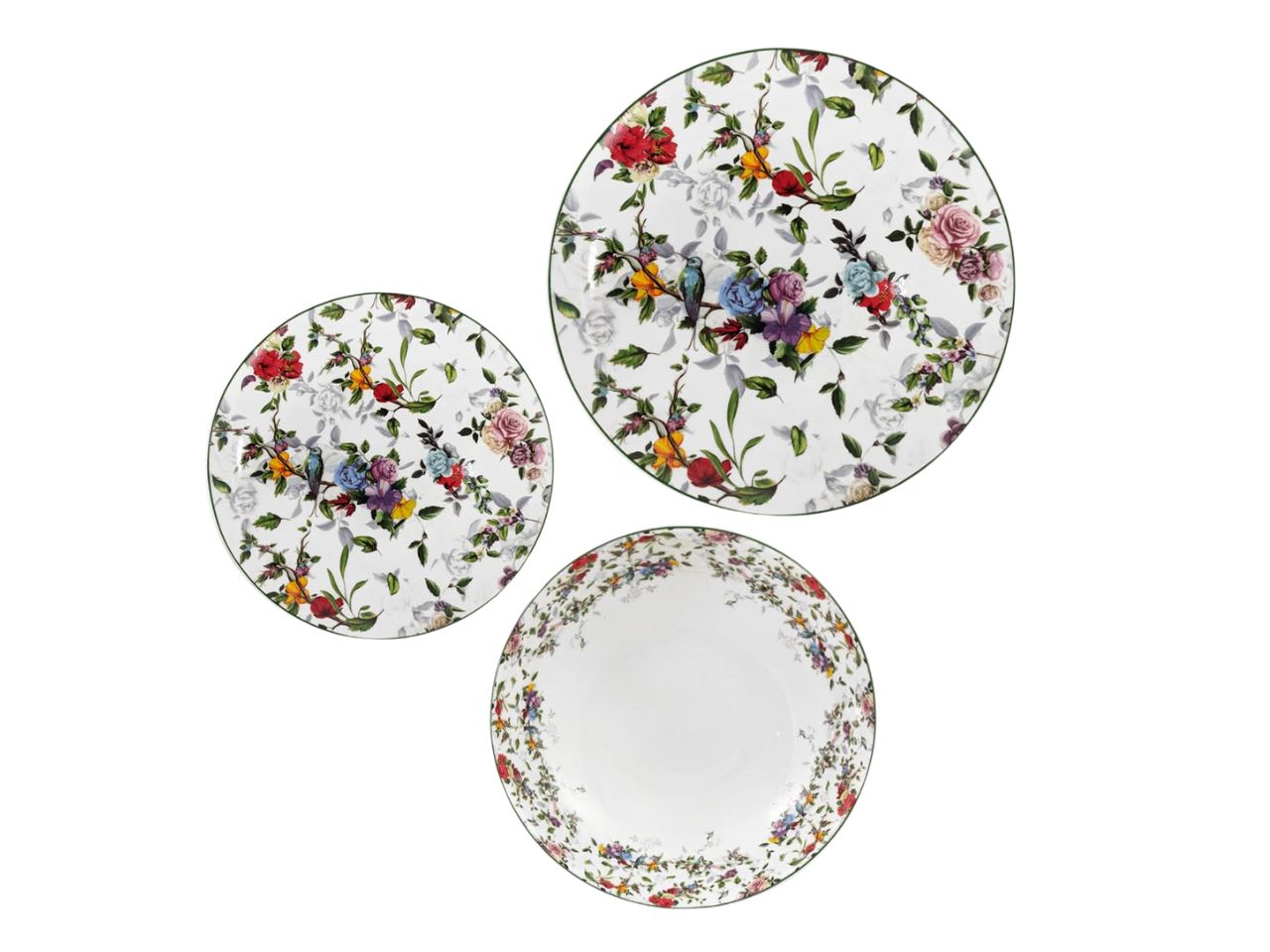Servizio di piatti vintage in porcellana, stile country, fantasia floreale per 6 persone - 18 pezzi con piatti piani, fondi e dessert - ARCA
