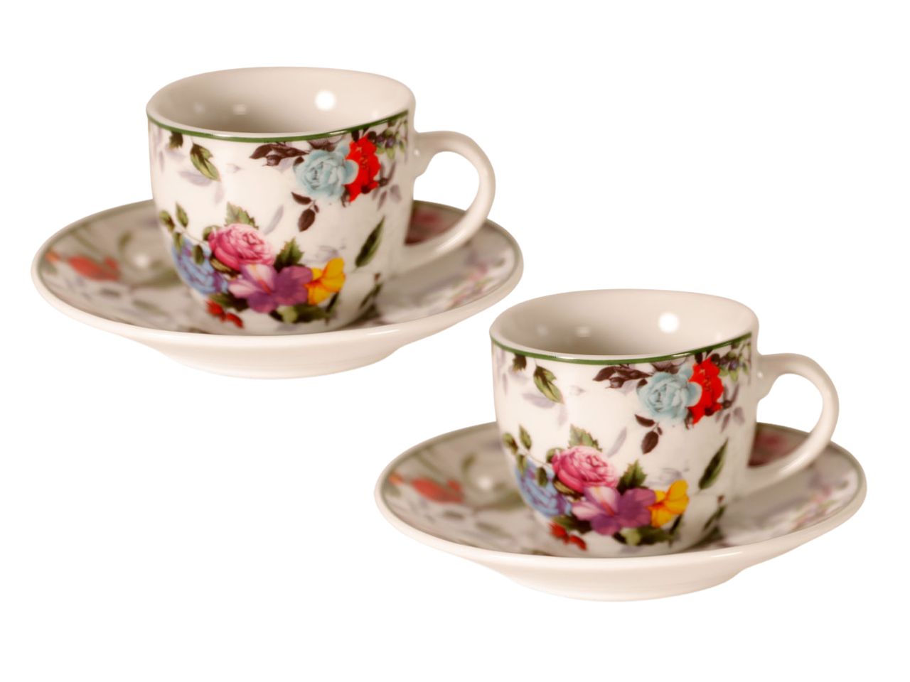Tazze da colazione in porcellana con piattino multicolor floreale country 200 ml 6x9 cm, set da 2 - Maison Tortorà