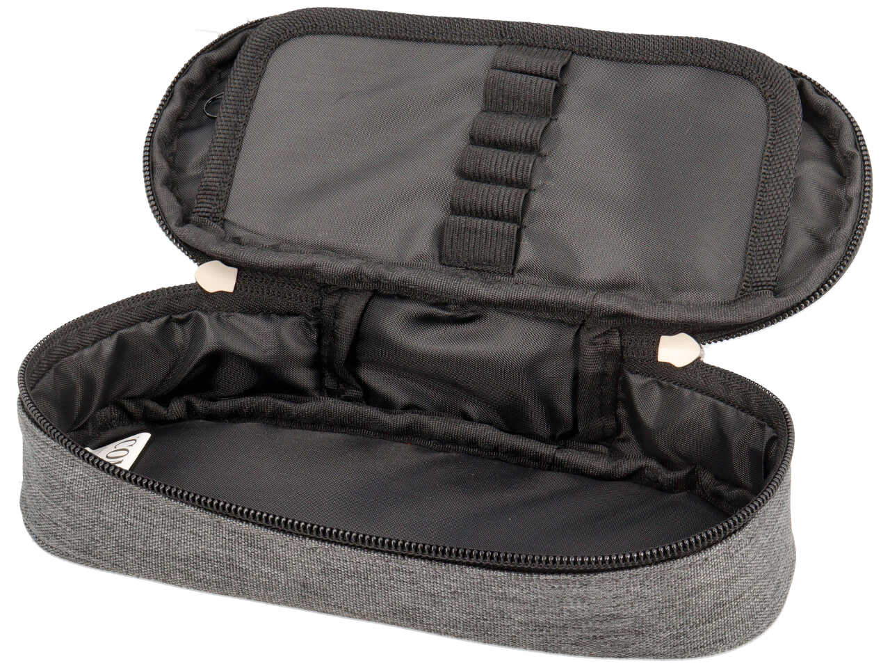 Astuccio ovale Comix grigio melange organizzato in tessuto monocolore