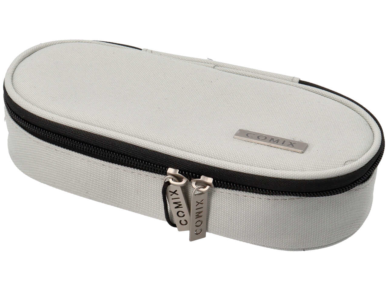 Astuccio ovale Comix grigio organizzato in tessuto monocolore