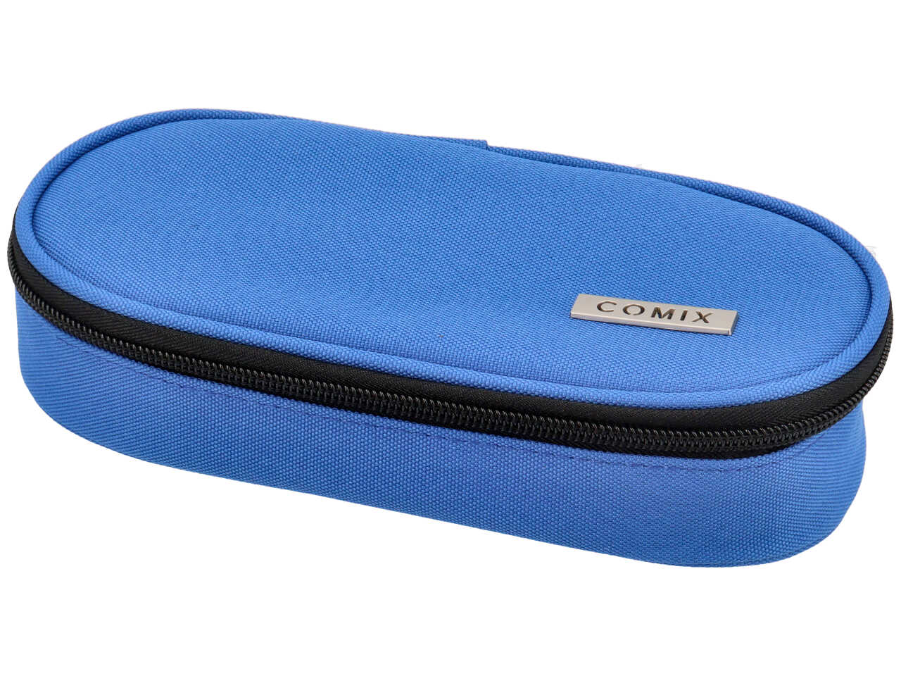 Astuccio ovale Comix azzurro organizzato in tessuto monocolore
