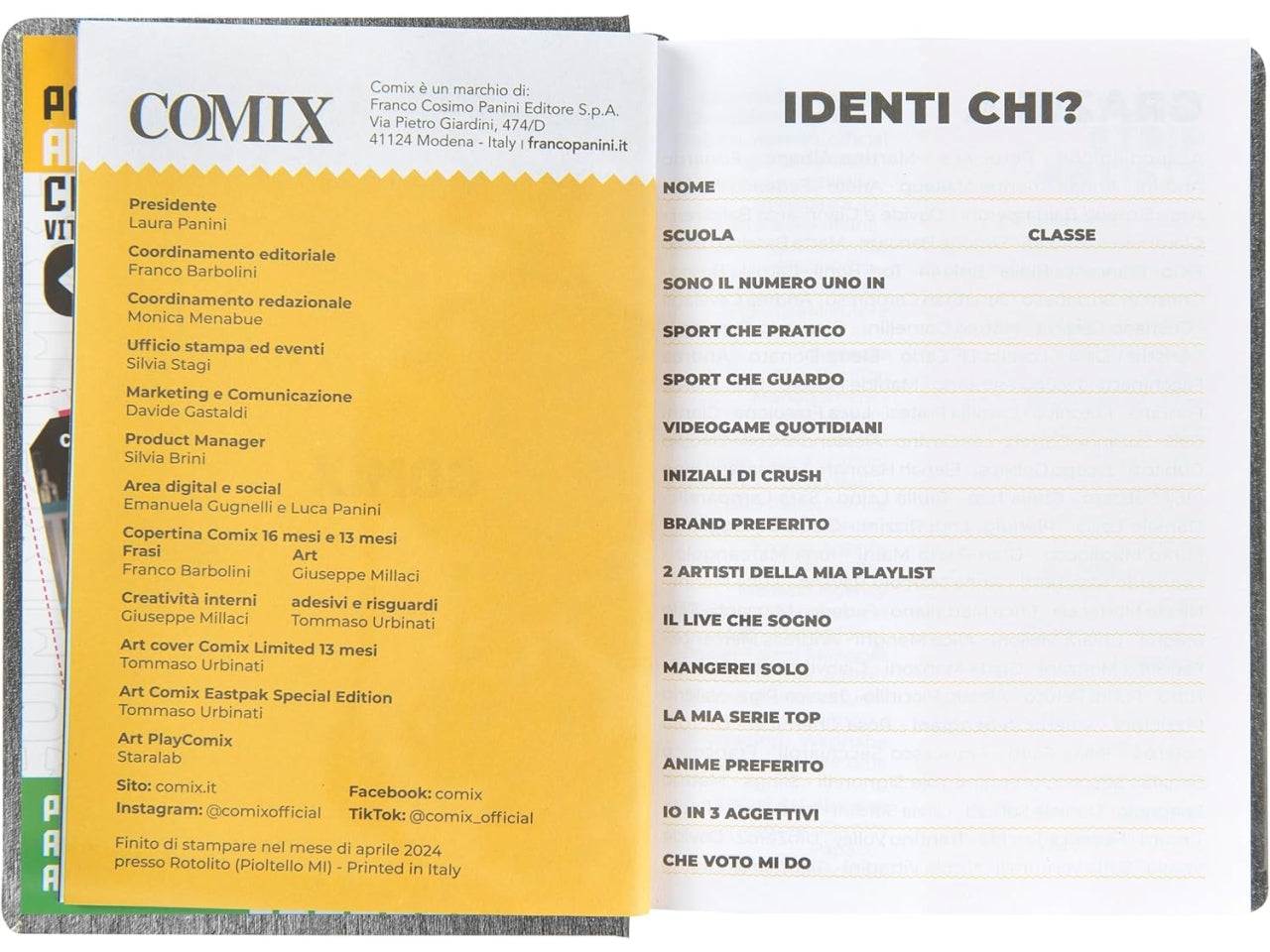 Diario agenda Comix standard 16 mesi con copertina rigida grigio, anno 2024/25, 13x17,3 cm