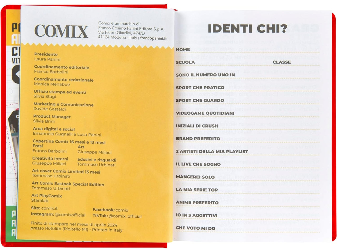 Diario agenda Comix standard 16 mesi con copertina rigida rossa, anno 2024/25, 13x17,3 cm