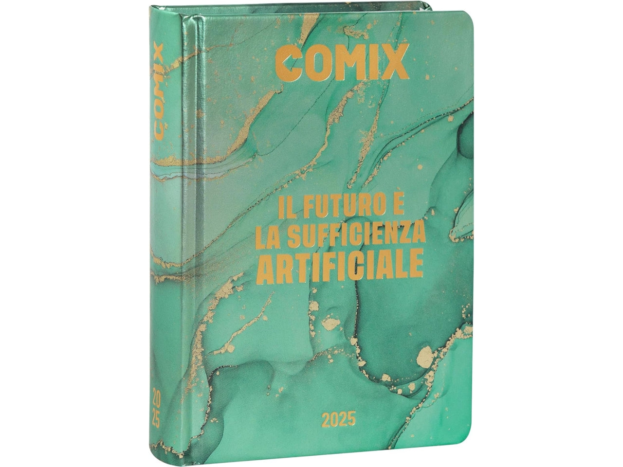 Diario agenda Comix standard 16 mesi con copertina rigida verde e oro, anno 2024/25, 13x17,3 cm