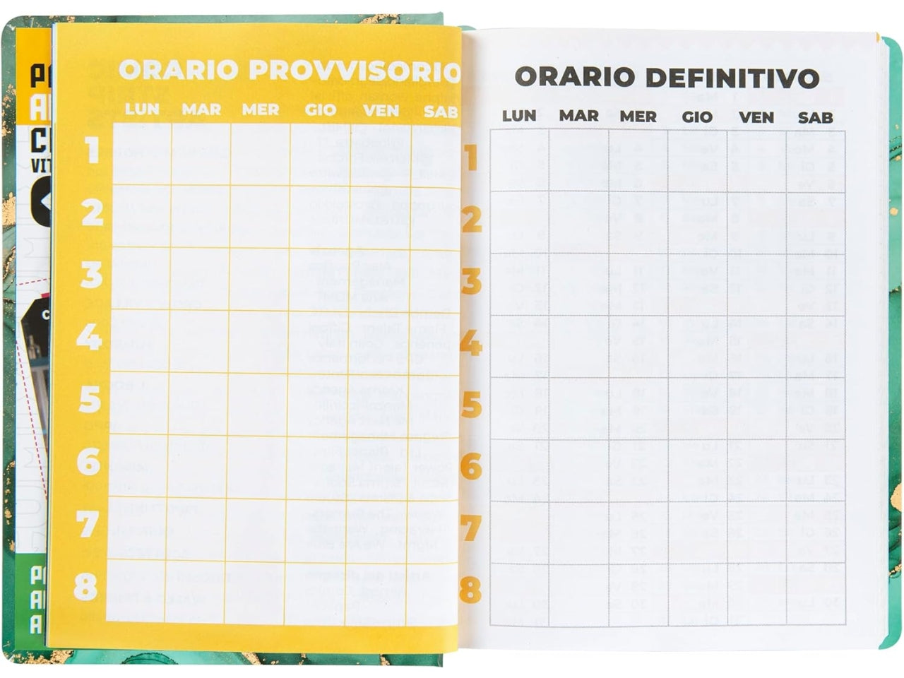 Diario agenda Comix standard 16 mesi con copertina rigida verde e oro, anno 2024/25, 13x17,3 cm