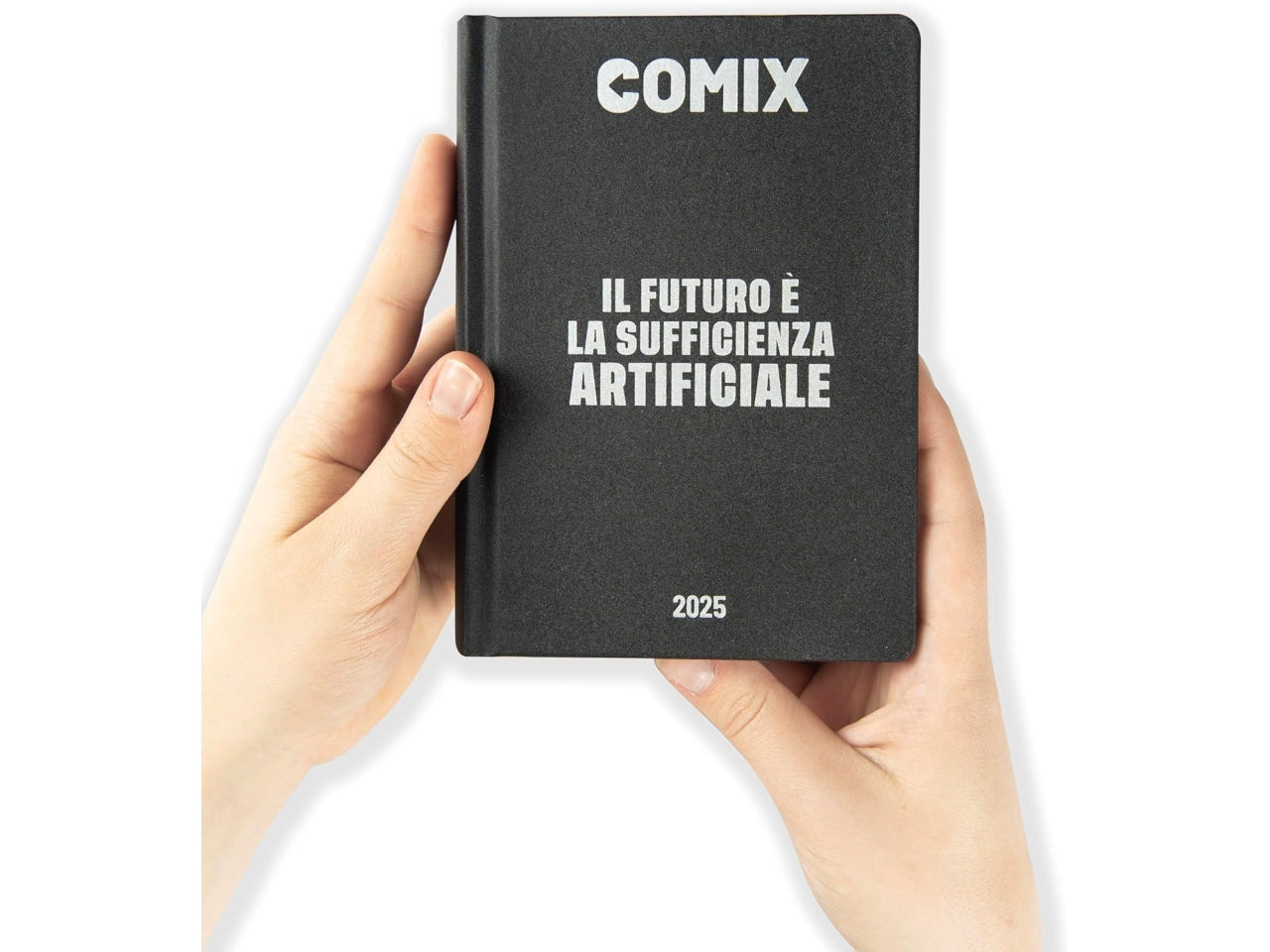 Diario agenda Comix mini 16 mesi con copertina rigida nera e argento, anno 2024/25, 11x15,3 cm
