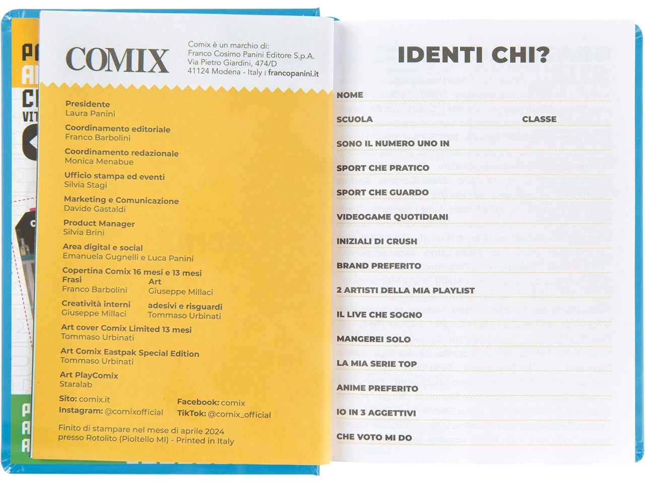 Diario agenda Comix mini 16 mesi con copertina rigida azzurra, anno 2024/25, 11x15,3 cm