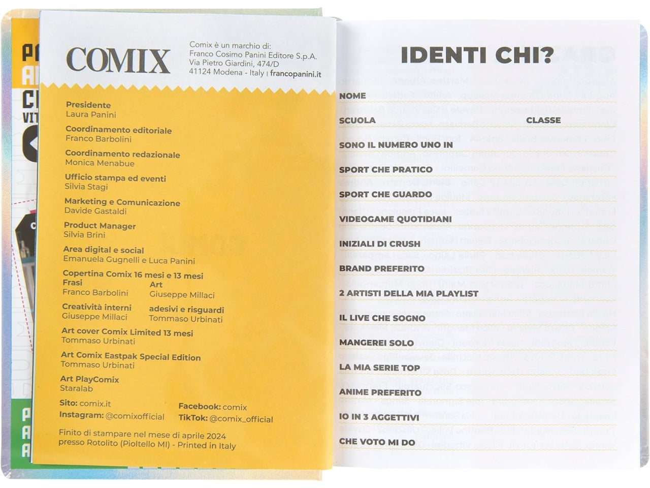 Diario agenda Comix mini 16 mesi con copertina rigida iridescente, anno 2024/25, 11x15,3 cm