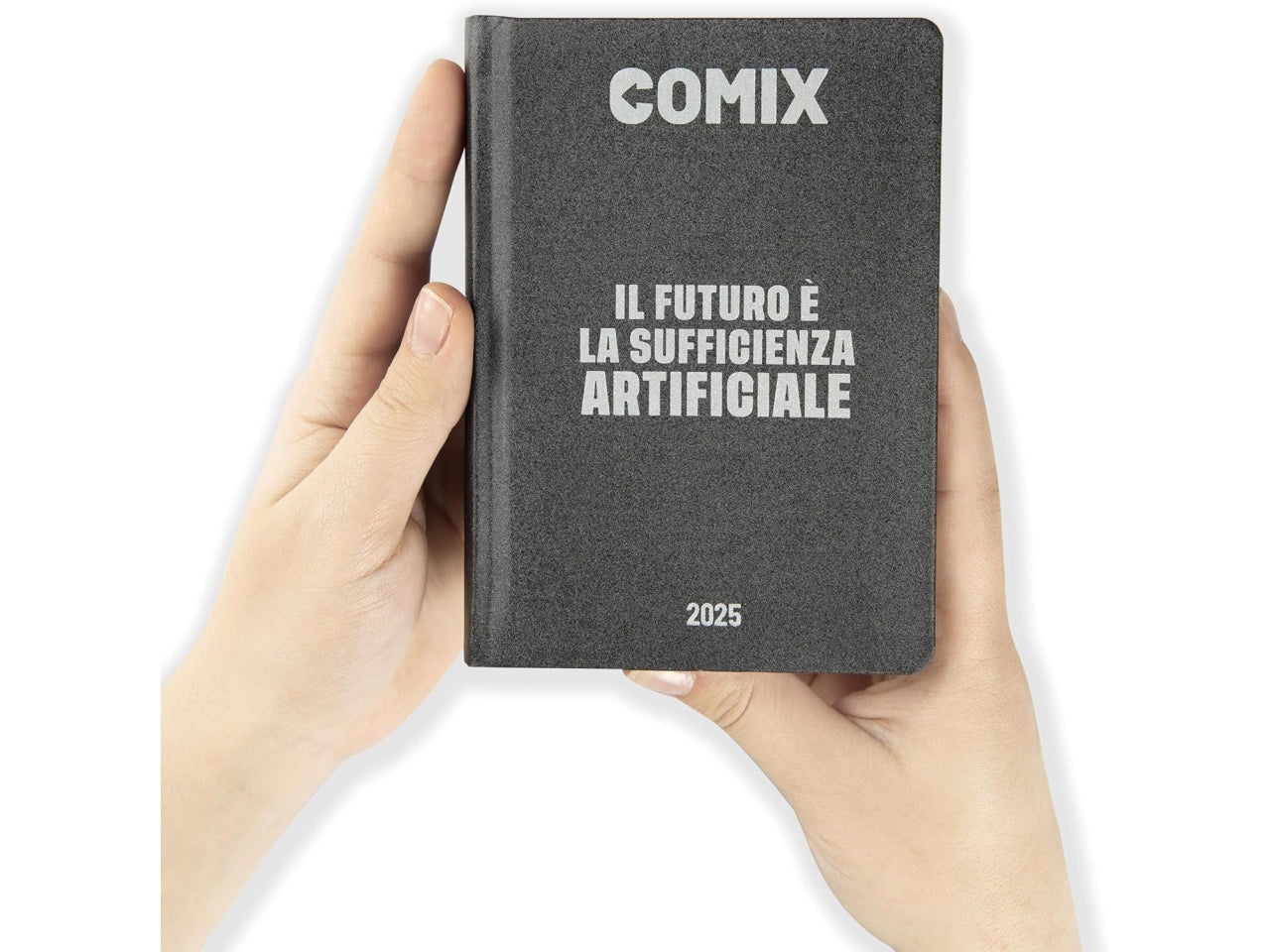 Diario agenda Comix mignon 16 mesi con copertina rigida nera e argento, anno 2024/25, 9x12,5 cm