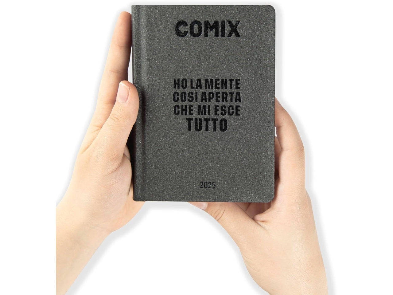 Diario agenda Comix mignon 16 mesi con copertina rigida grigio scuro, anno 2024/25, 9x12,5 cm