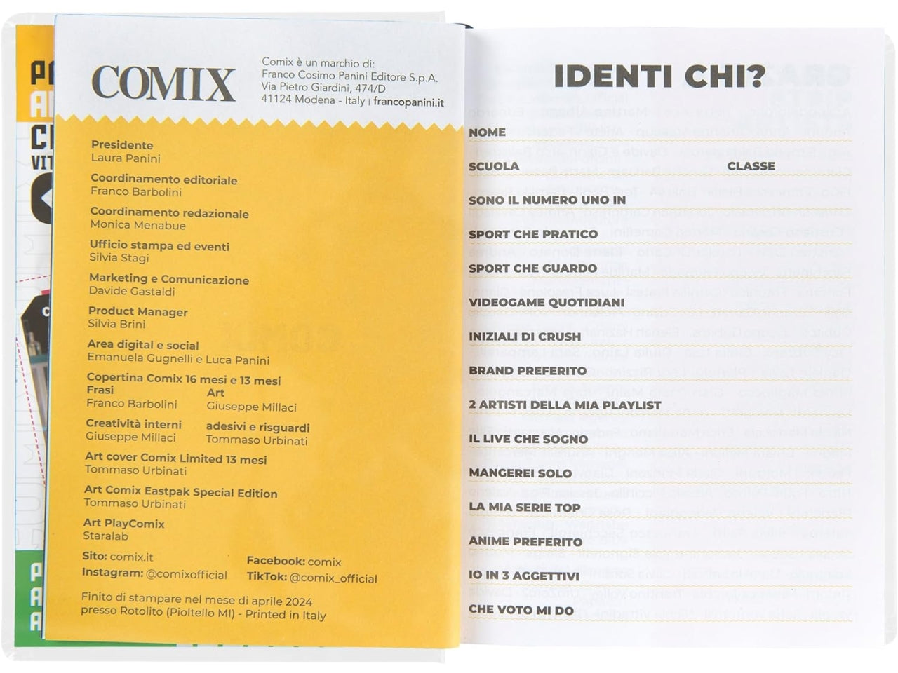 Diario agenda Comix mignon 16 mesi con copertina rigida, bianco, anno 2024/25, 9x12,5 cm