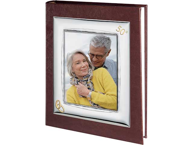 Album portafoto similpelle per 50° anniversario, marrone e argento classico 25x30 cm - Atelier
