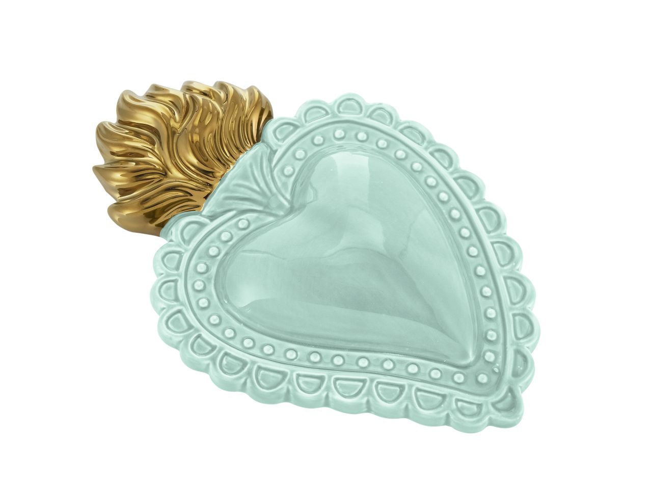 Ex voto cuore tiffany fiamme oro 21cm decorazione dipinta a mano in porcellana