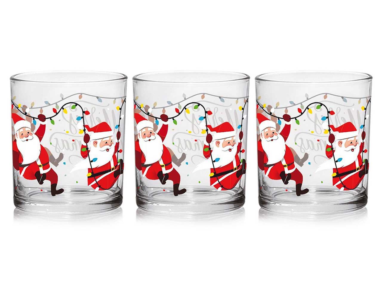 Bicchiere per acqua modello linda capacita' 220cc misura d.74xh.83mm in vetro con decorazione christmas swing - la confezione comprende 3 bicchieri
