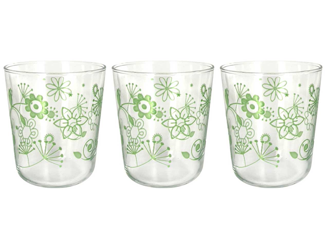 Bicchieri acqua in vetro 315cc Simply flower verde, confezione da 3 bicchieri - Cerve