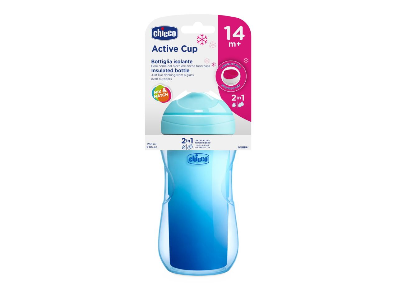 Chicco Bicchiere Antigoccia con Cannuccia Blu e Azzurro