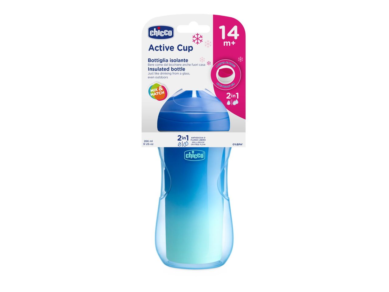Chicco Bicchiere Antigoccia con Cannuccia Blu e Azzurro