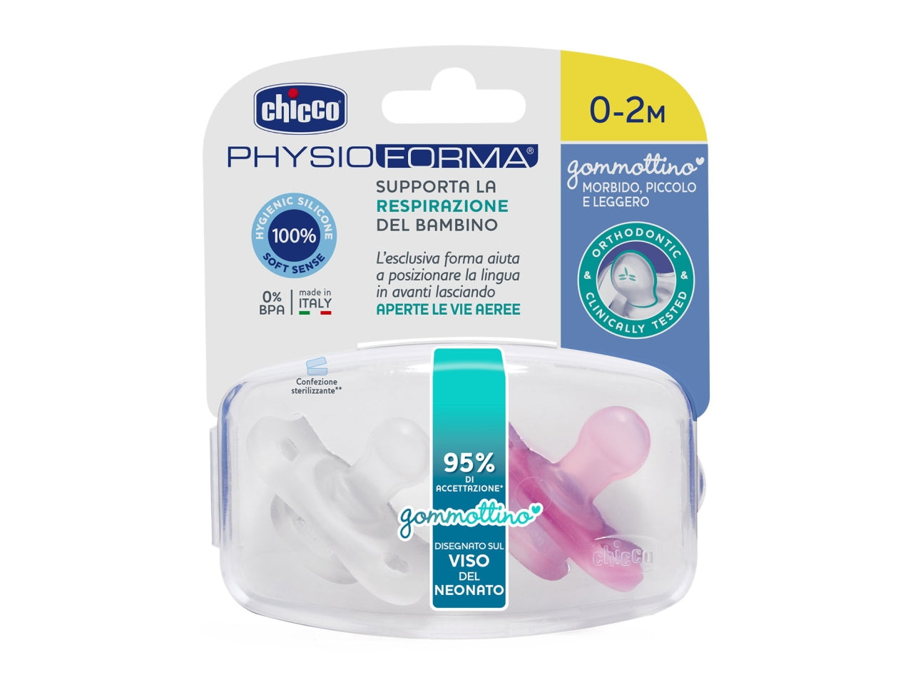 Chicco PhysioForma Ciuccio in Silicone 0-2 Mesi Set Gommottini Rosa 2 pezzi
