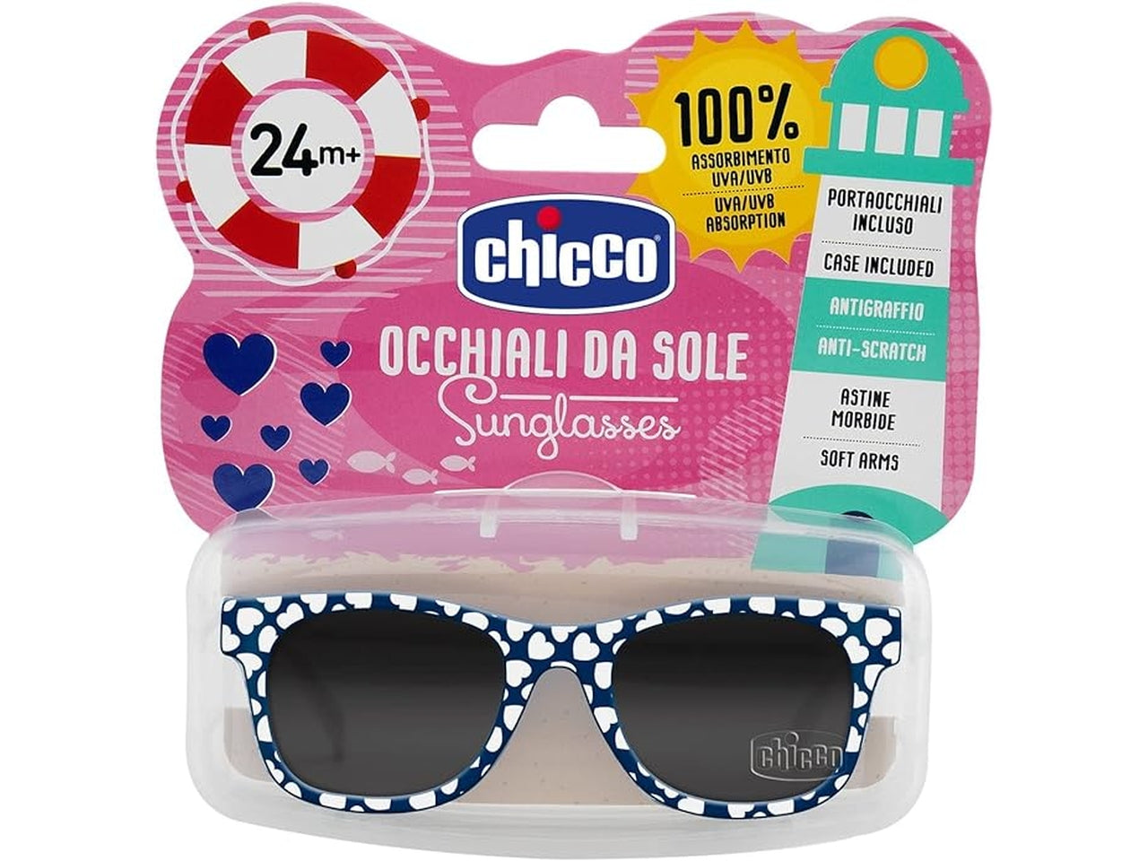 Occhiali da sole Chicco, blu con cuoricini per bambine di 24+ mesi