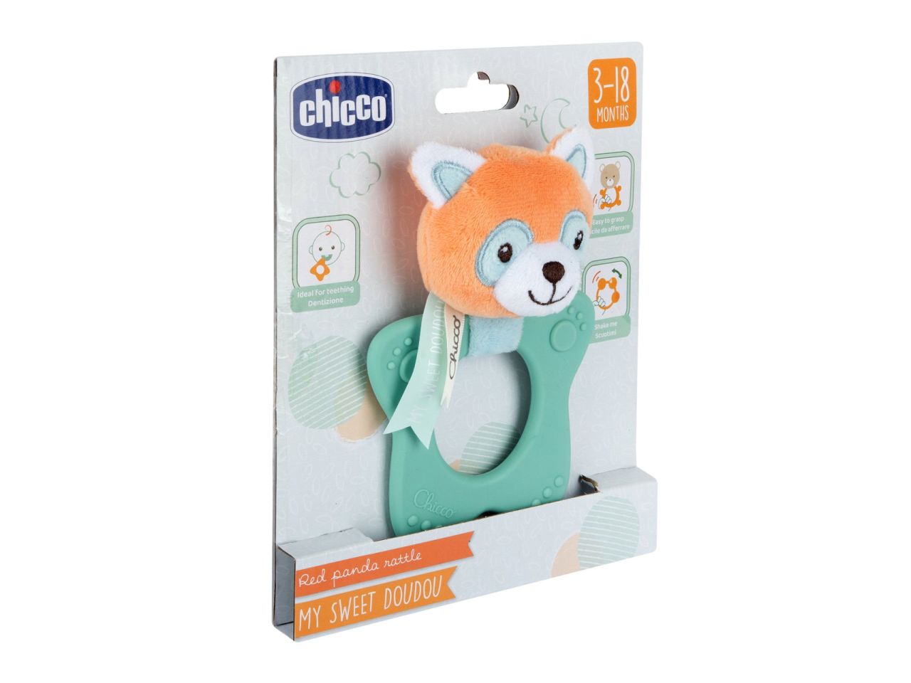 Chicco Sonaglio Panda Rosso Peluche Morbido con Massaggiagengive in Plastica Morbida 3-18 Mesi