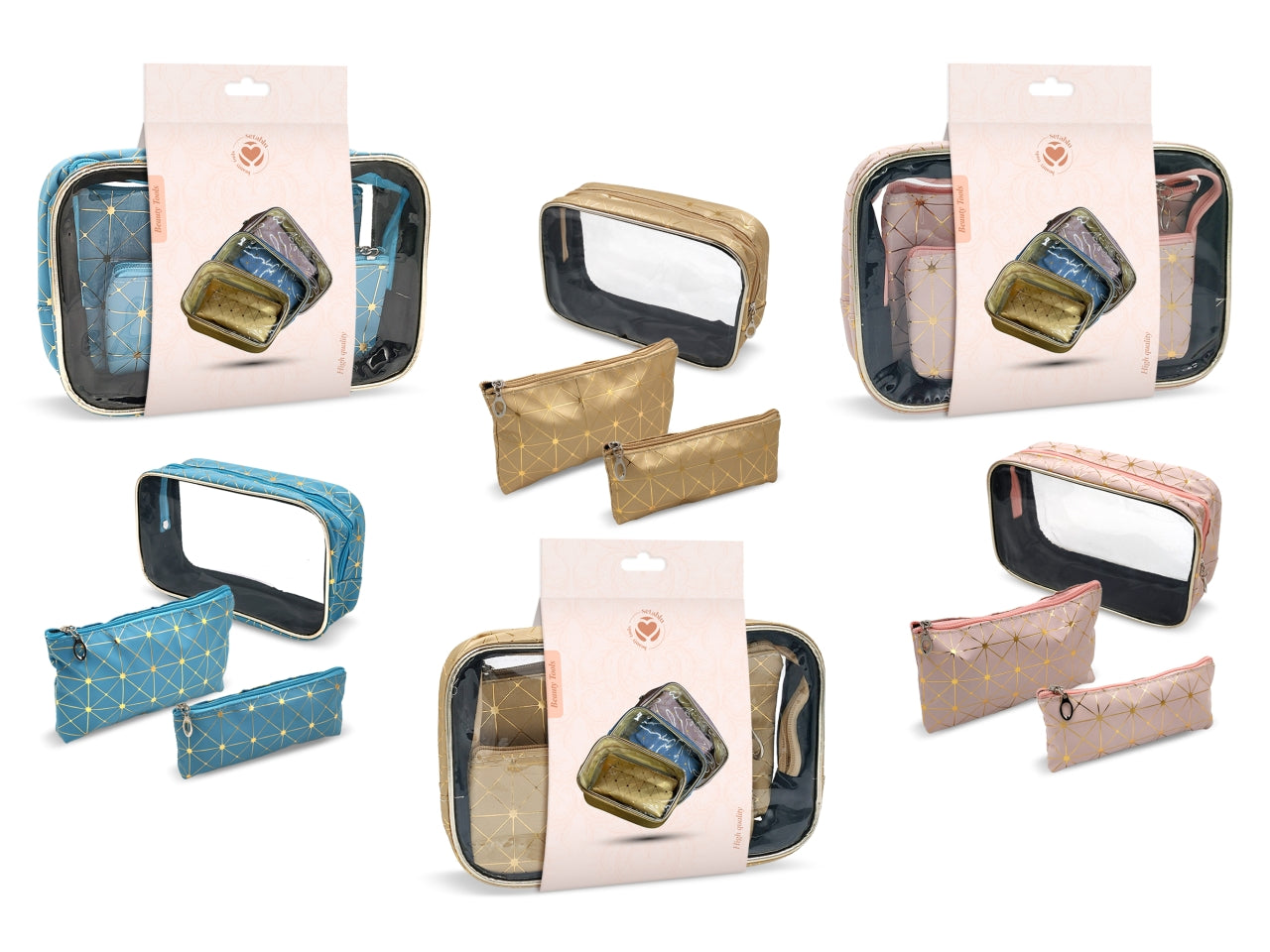 Set beauty case donna 3 colori assortiti in plastica, 3 pezzi - Setablu