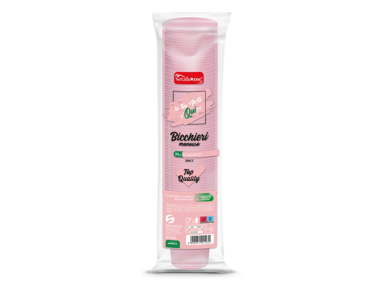 Bicchieri plastica rosa monouso 200cc ideale per feste e outdoor - 100% riciclabili - 50 pezzi