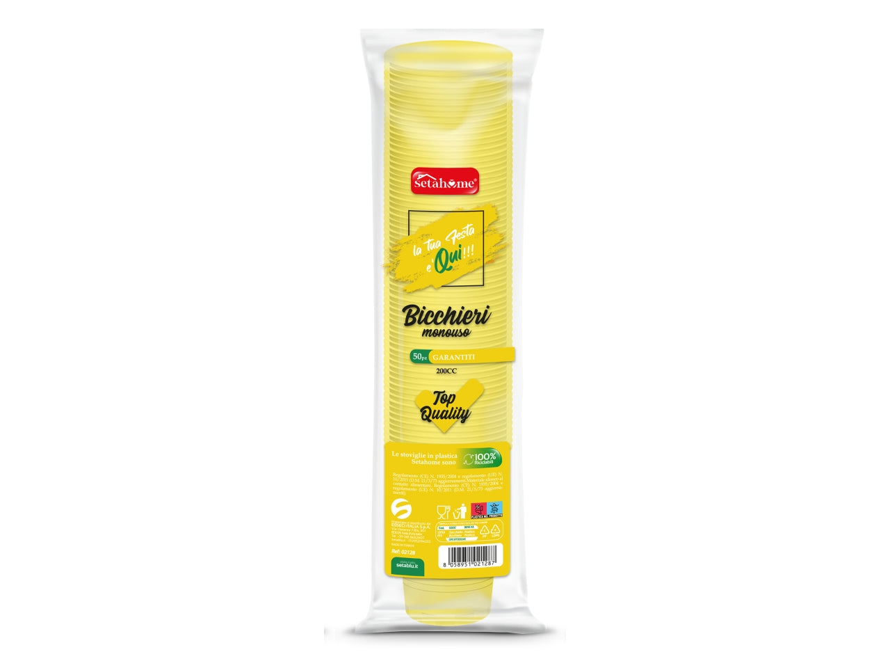 Bicchieri plastica gialli monouso 200cc ideale per feste e outdoor - 100% riciclabili - 50 pezzi