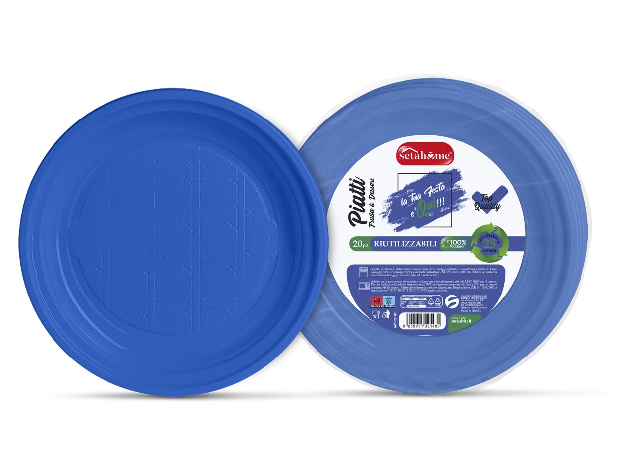 Piatti in plastica monouso per dolce e frutta blu riciclabili e riutilizzabili 25 pezzi - 17 cm - Esseci