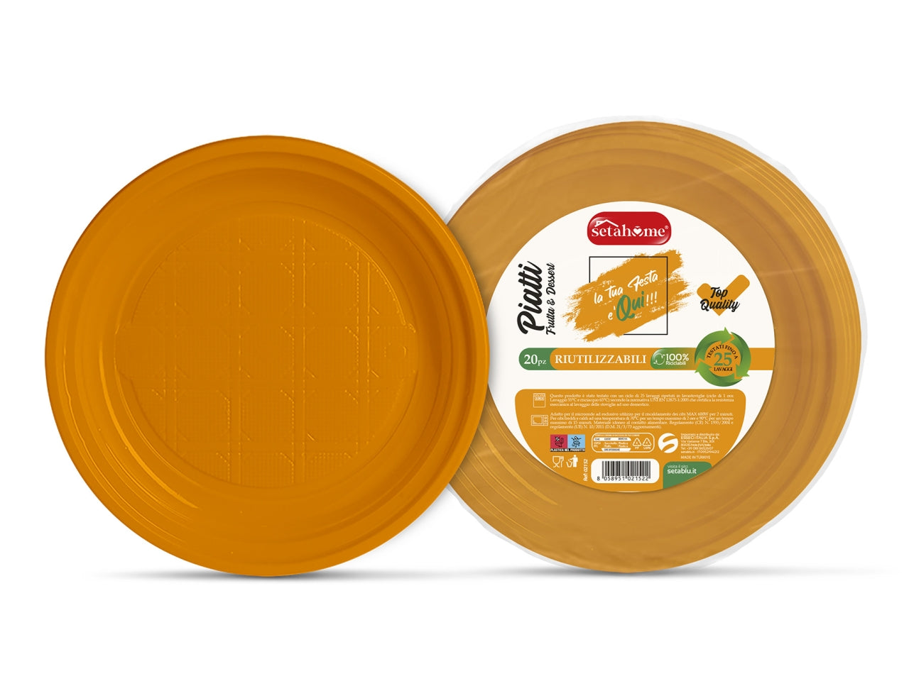 Piatti in plastica monouso per dolce e frutta arancioni riciclabili e riutilizzabili 25 pezzi - 17 cm - Esseci