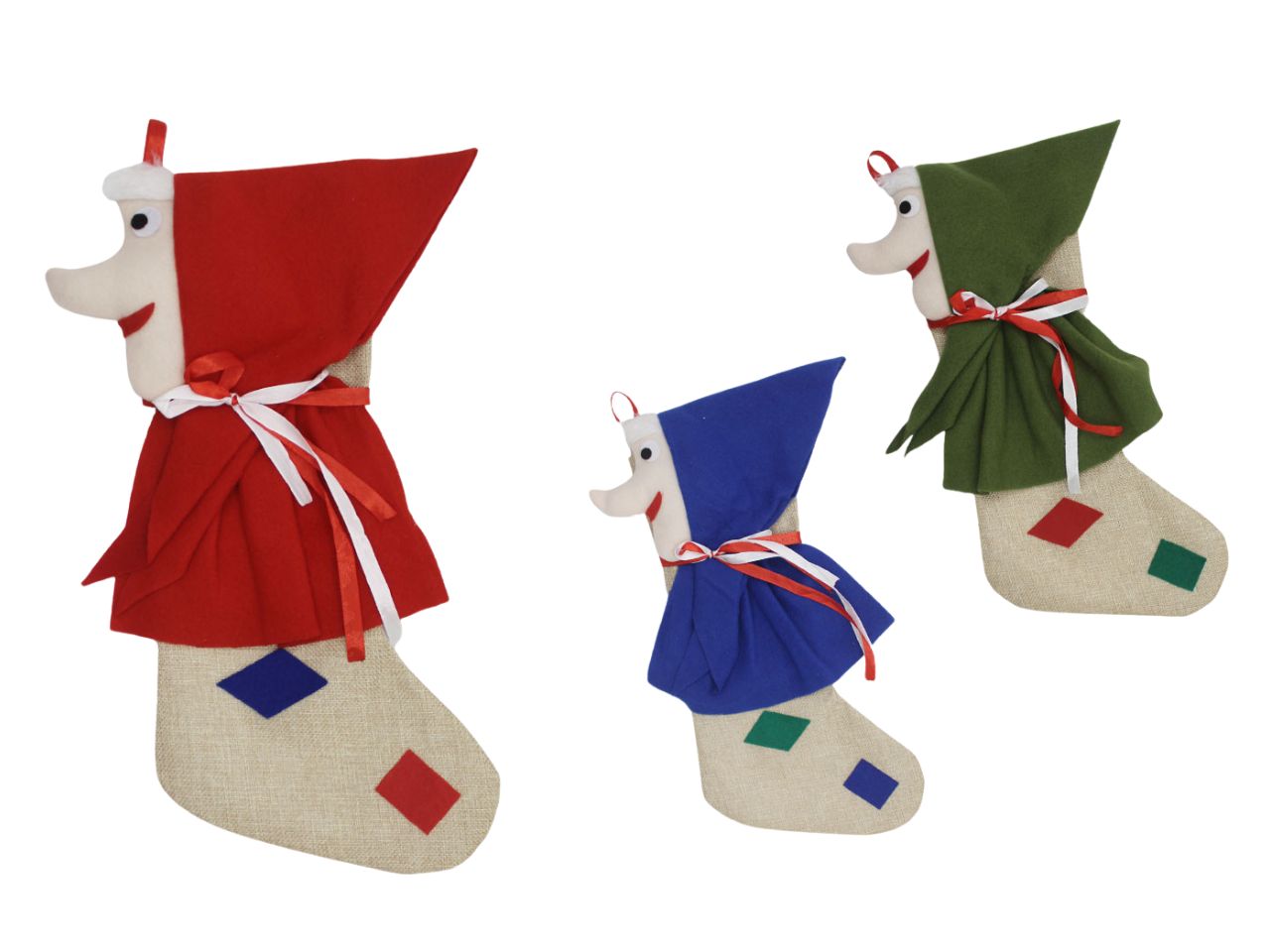 Calza in tessuto con befana 40cm assortita
